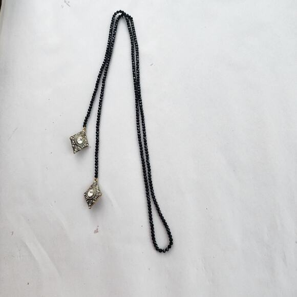 HEIDI DAUS Long Crystal Beaded Lariat Necklace Retired $259 Layering Black Gold - Picture 2 of 7